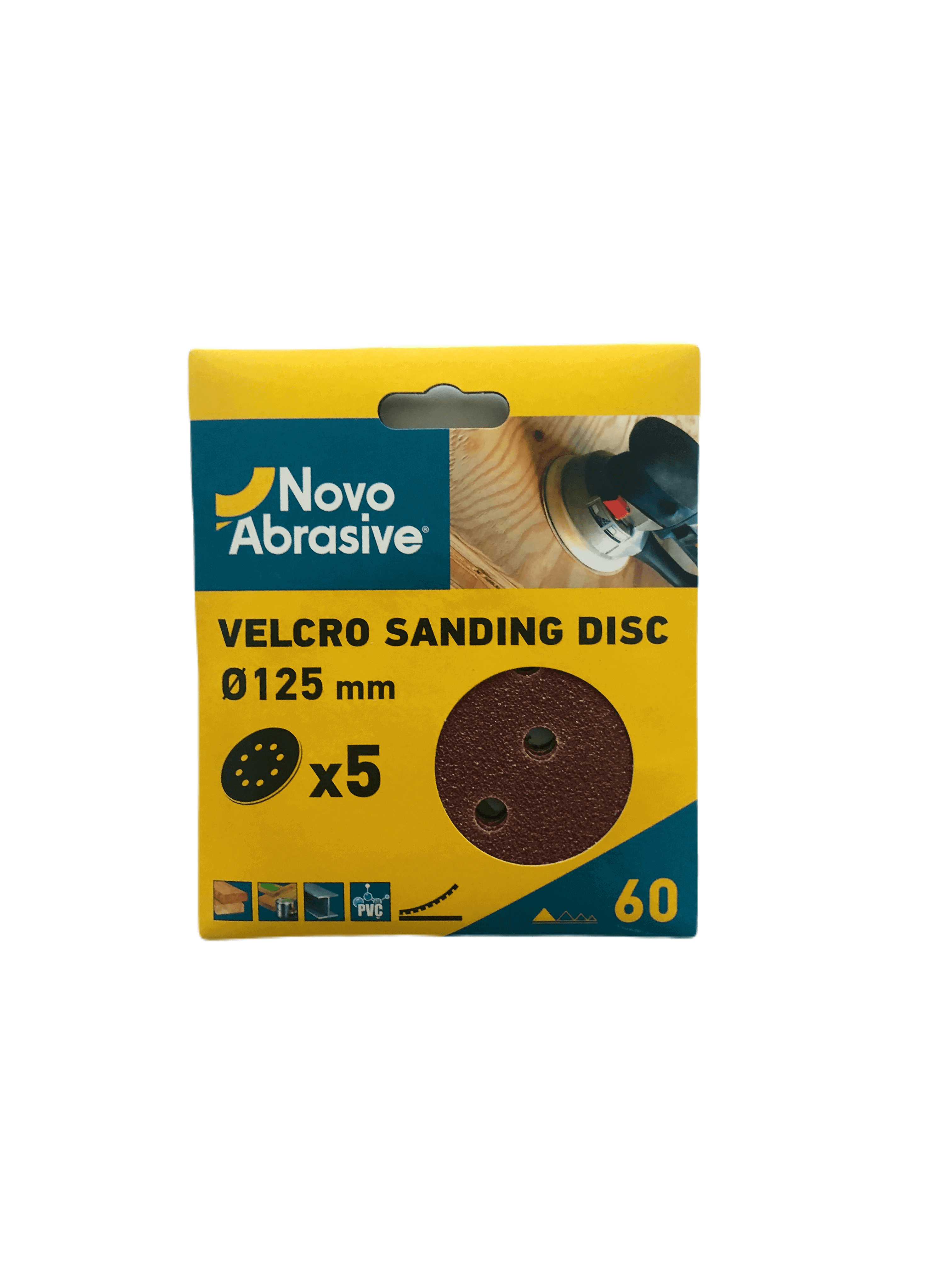 Круг шліфувальний самозачепний NovoAbrasive 125 мм, Р60, 8 отв., упак. 5шт.